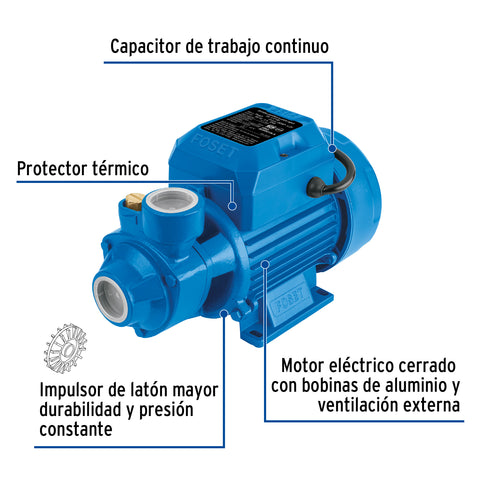 Bomba periférica 1/2HP, altura máx 25m, uso agrícola, FOSET | BOAP-1/2F | 49877