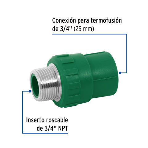 Adaptador PPR 3/4' macho con inserto metálico, FOSET | CV-612 | 49880