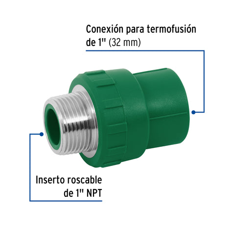Adaptador PPR 1' macho con inserto metálico, FOSET | CV-613 | 49881