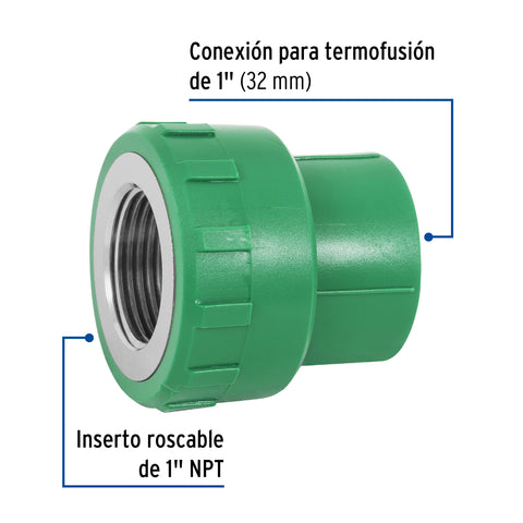 Adaptador PPR 1' hembra con inserto metálico, FOSET | CV-603 | 49887