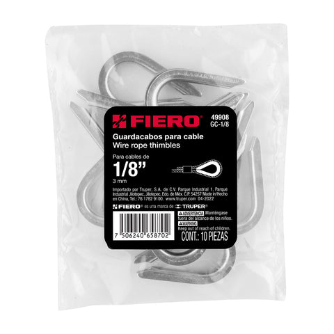 Bolsa con 10 guardacabos para cable de acero de 1/8', FIERO | GC-1/8 | 49908