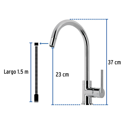 Monomando cromo nariz retráctil para fregadero, ELEMENT | ELF-82 | 49914