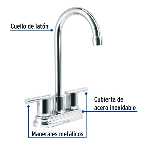 Mezcladora cromo 4' para lavabo cuello tipo bar, ELEMENT | ELM-43 | 49930