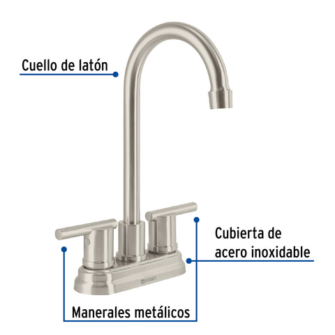Mezcladora satín 4' para lavabo cuello tipo bar, ELEMENT | ELM-43N | 49942