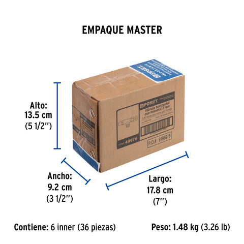 Válvula horizontal de latón 1/8' para gas LP, con maneral | VGH-555 | 49976