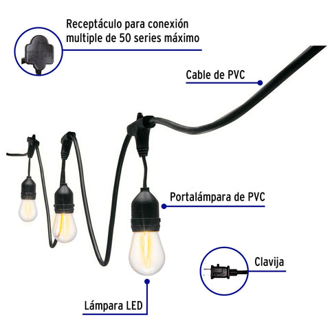 Serie de 7.3 m con 12 luces de LED para exterior, Volteck | SL-7L | 49992