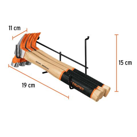 Rack para 3 martillos pulidos, uña curva, Truper | R-MO3 | 50071