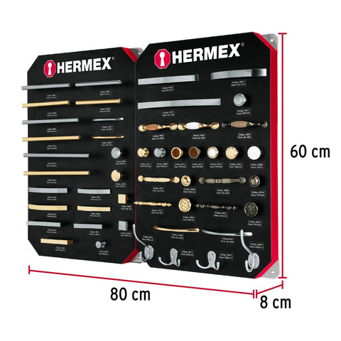 Exhibidor con jaladeras y perillas, 2 tableros, HERMEX | EX-HE-JP2 | 53002