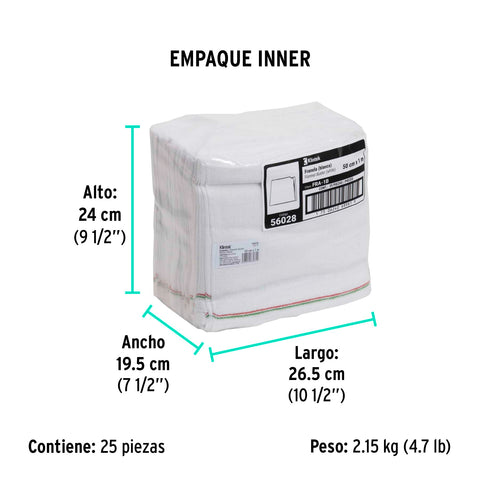 Franela blanca de algodón de 1 m, KLINTEK | FRA-1B | 56028