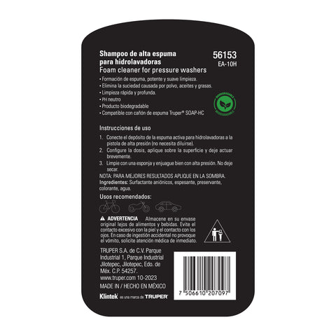 Shampoo alta espuma para hidrolavadora, 1 L, KLINTEK | EA-10H | 56153