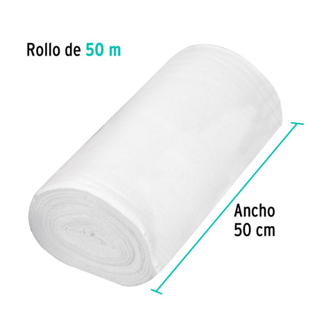 Rollo de 50 m de franela blanca de algodón, KLINTEK | FRA-50B | 57004