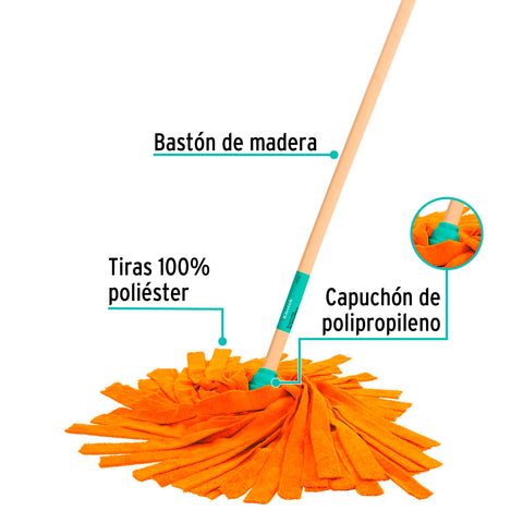 Trapeador de microfibra tipo toalla, bastón 120 cm, KLINTEK | MECH-175S | 57022