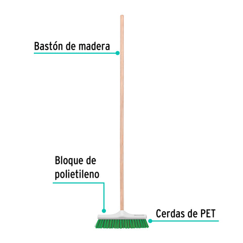 Cepillo industrial cerda rígida de 30 cm, bastón de madera | CEPI-30 | 57034