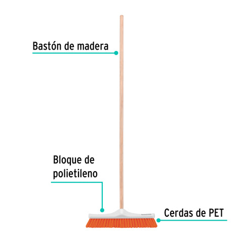 Cepillo industrial cerda rígida de 40 cm, bastón de madera | CEPI-40 | 57035