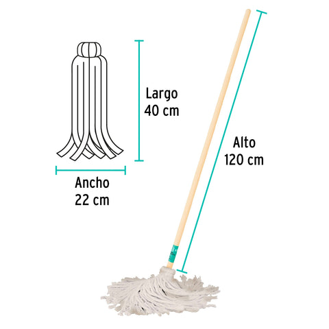 Trapeador tipo mechudo, 350 g con bastón de 120 cm, KLINTEK | MECH-350 | 57056