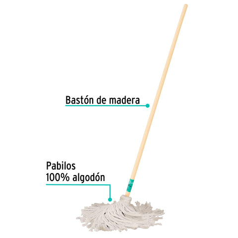 Trapeador tipo mechudo, 350 g con bastón de 120 cm, KLINTEK | MECH-350 | 57056