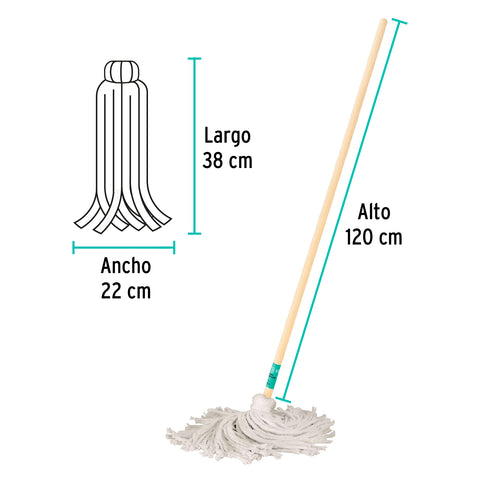 Trapeador tipo mechudo, 250 g con bastón de 120 cm, KLINTEK | MECH-250 | 57060