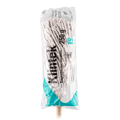 Trapeador tipo mechudo, 250 g con bastón de 120 cm, KLINTEK | MECH-250 | 57060