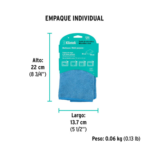 Toalla de microfibra de 40 X 40 cm, KLINTEK | MIC-40 | 57065