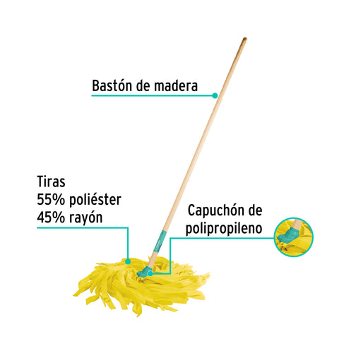 Trapeador de microfibra lisa, bastón de 120 cm, KLINTEK | MECH-185S | 57075
