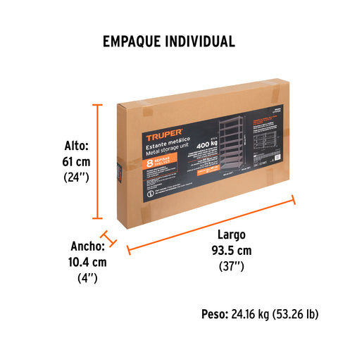 Estante metálico 8 repisas capacidad 80 Kg,180x45x85, TRUPER | ESTM-845 | 58004