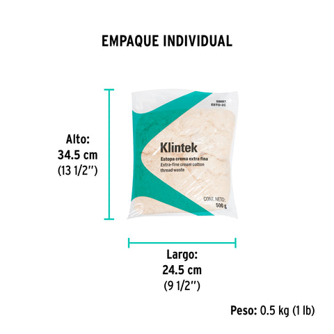 Bolsa de 1/2 kg de estopa extra fina, color crema, KLINTEK | ESTO-2C | 58007