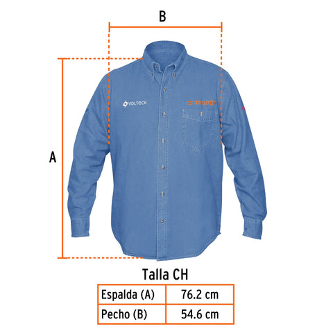 Camisa de mezclilla manga larga para hombre, CH, Truper | CAM-MEZ-LS | 60336