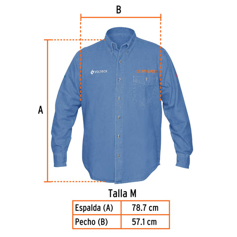 Camisa de mezclilla manga larga para hombre, M, Truper | CAM-MEZ-LM | 60337