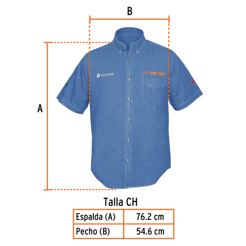 Camisa de mezclilla manga corta para hombre, CH, Truper | CAM-MEZ-CS | 60340