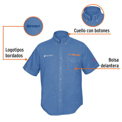 Camisa de mezclilla manga corta para hombre, CH, Truper | CAM-MEZ-CS | 60340