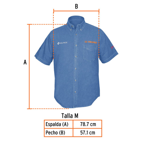Camisa de mezclilla manga corta para hombre, M, Truper | CAM-MEZ-CM | 60341