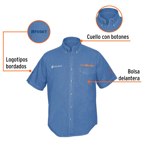 Camisa de mezclilla manga corta para hombre, M, Truper | CAM-MEZ-CM | 60341