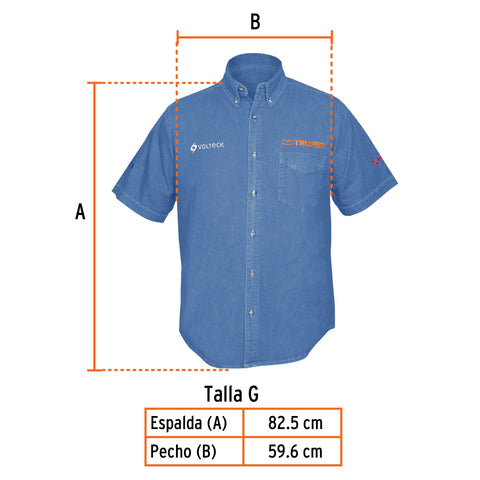 Camisa de mezclilla manga corta para hombre, G, Truper | CAM-MEZ-CL | 60342