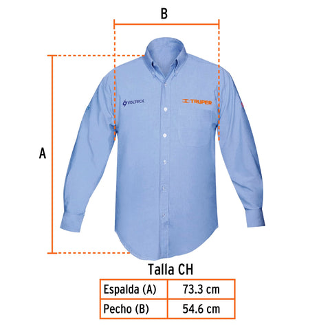Camisa manga larga para hombre, azul, CH, Truper | CAM-AZ-LS | 60344