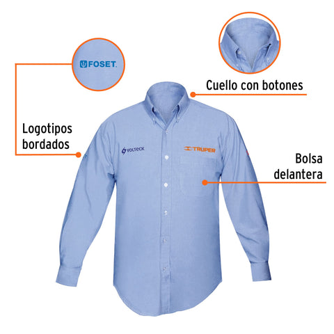 Camisa manga larga para hombre, azul, CH, Truper | CAM-AZ-LS | 60344