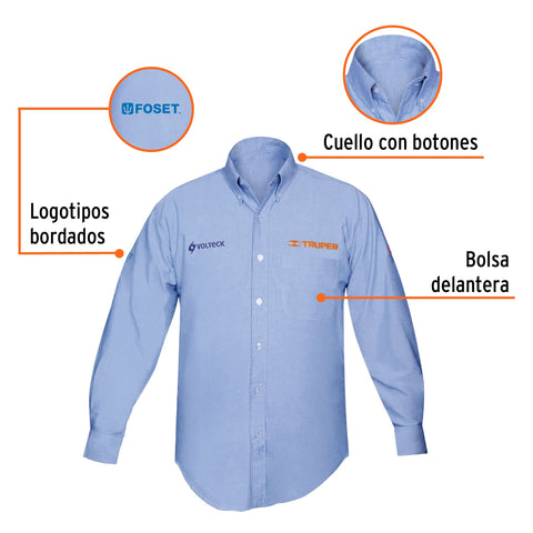 Camisa manga larga para hombre, azul, M, Truper | CAM-AZ-LM | 60345