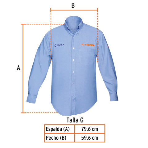 Camisa manga larga para hombre, azul, G, Truper | CAM-AZ-LL | 60346