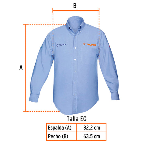Camisa manga larga para hombre, azul, EG, Truper | CAM-AZ-LXL | 60347