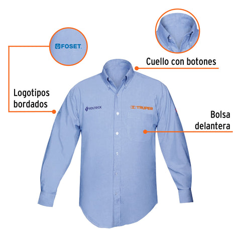 Camisa manga larga para hombre, azul, EG, Truper | CAM-AZ-LXL | 60347
