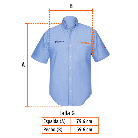 Camisa manga corta para hombre, azul, G, Truper | CAM-AZ-CL | 60350