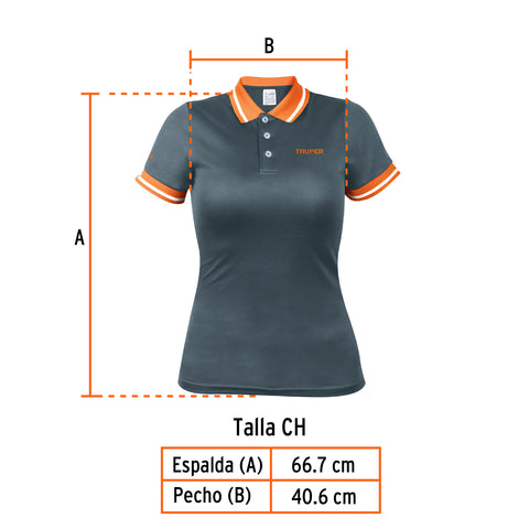 Playera polo performance para mujer, gris, CH, Truper | DRY-GD-C | 61086