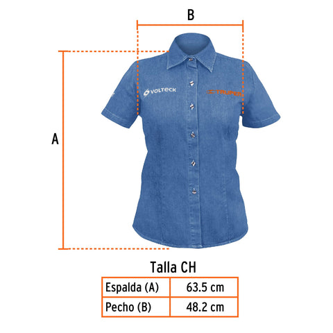 Camisa de mezclilla manga corta para mujer, CH, Truper | CAM-MEZ-DCS | 61101