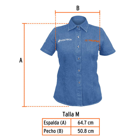 Camisa de mezclilla manga corta para mujer, M, Truper | CAM-MEZ-DCM | 61102