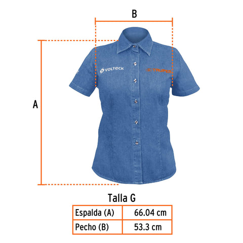 Camisa de mezclilla manga corta para mujer, G, Truper | CAM-MEZ-DCL | 61103