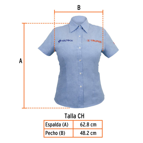 Camisa manga corta para mujer, azul, CH, Truper | CAM-AZ-DCS | 61106