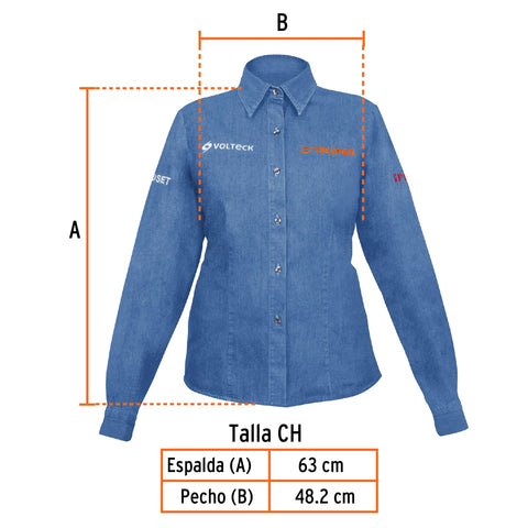 Camisa de mezclilla manga larga para mujer, CH, Truper | CAM-MEZ-DLS | 62106