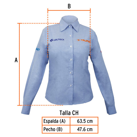 Camisa manga larga para mujer, azul, CH, Truper | CAM-AZ-DLS | 63101