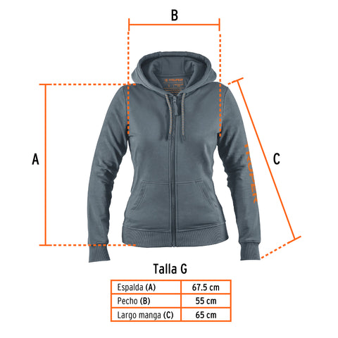 Sudadera gris para dama, talla G, Truper | SUD-GD-G | 65037