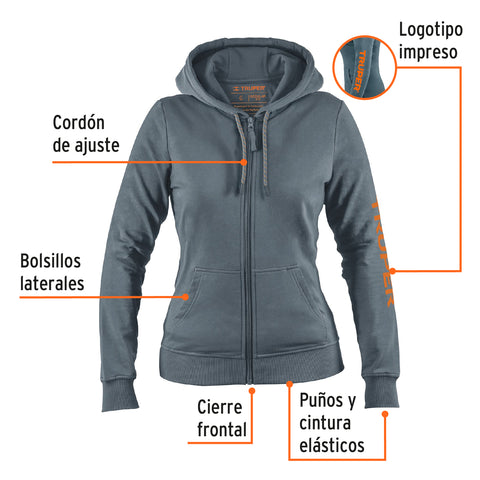 Sudadera gris para dama, talla G, Truper | SUD-GD-G | 65037