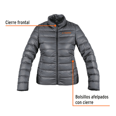 Chamarra de plumas ligera para mujer, gris, M, TRUPER | CHAM-GD-M | 66005